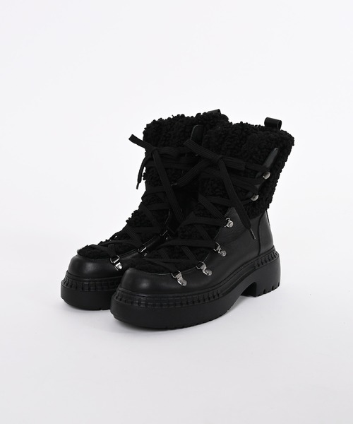 Narcissus（ナルシス）の「ボアレースアップブーツ（ブーツ・レディース・ブラック/アイボリー・37/38/36/39）」の2枚目の写真