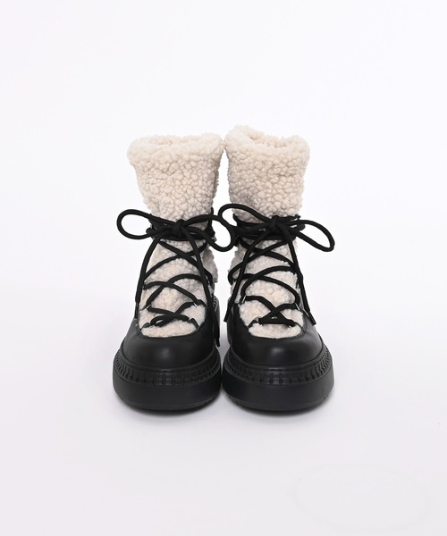 Narcissus（ナルシス）の「ボアレースアップブーツ（ブーツ・レディース・ブラック/アイボリー・37/38/36/39）」の3枚目の写真