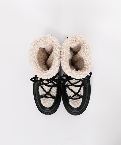 Narcissus（ナルシス）の「ボアレースアップブーツ（ブーツ・レディース・ブラック/アイボリー・37/38/36/39）」の4枚目の写真