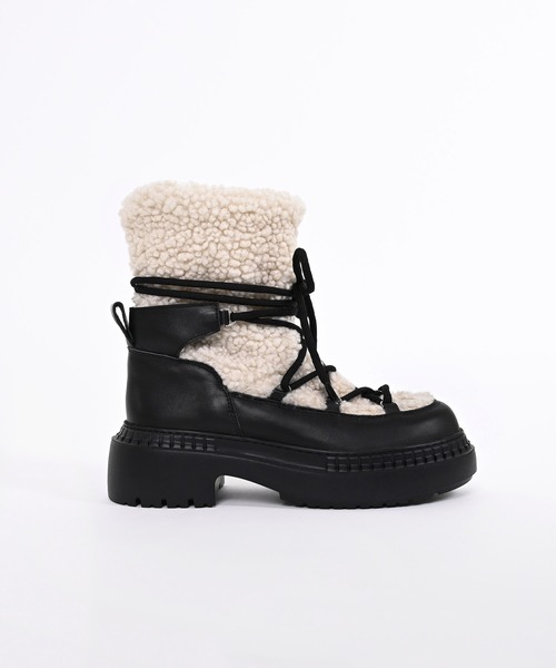 Narcissus（ナルシス）の「ボアレースアップブーツ（ブーツ・レディース・ブラック/アイボリー・37/38/36/39）」の5枚目の写真