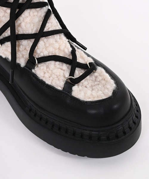 Narcissus（ナルシス）の「ボアレースアップブーツ（ブーツ・レディース・ブラック/アイボリー・37/38/36/39）」の10枚目の写真