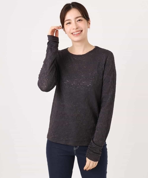 OFUON le MK(オフオンルエムケー)の「シャーリングデザインレースカットソー/洗える/WEB限定サイズあり(Tシャツ/カットソー・レディース・アイボリー/ダークグレー・36/38)」の7枚目の写真