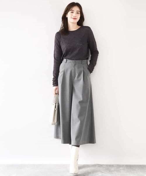 OFUON le MK(オフオンルエムケー)の「シャーリングデザインレースカットソー/洗える/WEB限定サイズあり(Tシャツ/カットソー・レディース・アイボリー/ダークグレー・36/38)」の5枚目の写真
