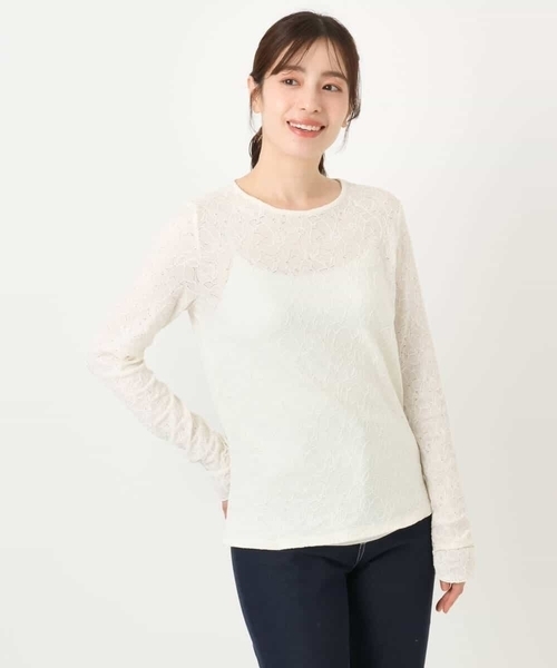 OFUON le MK(オフオンルエムケー)の「シャーリングデザインレースカットソー/洗える/WEB限定サイズあり(Tシャツ/カットソー・レディース・アイボリー/ダークグレー・36/38)」の19枚目の写真