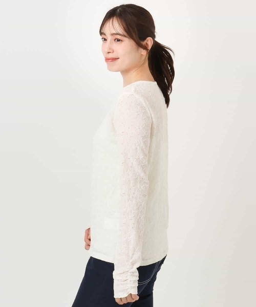OFUON le MK(オフオンルエムケー)の「シャーリングデザインレースカットソー/洗える/WEB限定サイズあり(Tシャツ/カットソー・レディース・アイボリー/ダークグレー・36/38)」の18枚目の写真
