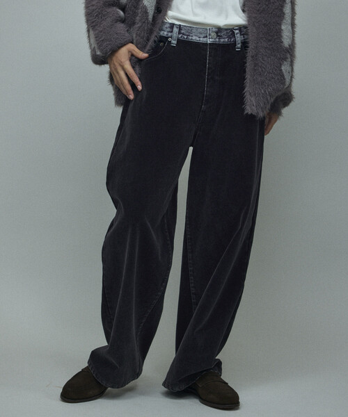 Firsthand(ファーストハンド)の「Firsthand/ファーストハンド フロッキーデニム切り替え ワイドストレートパンツ(デニムパンツ・メンズ・ブラック/ネイビー・M/L)」の2枚目の写真