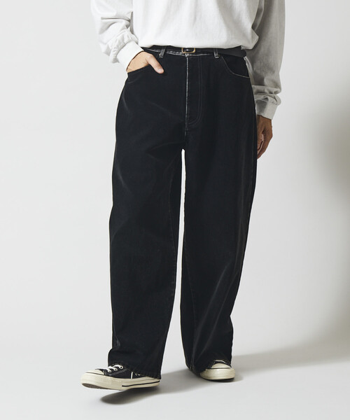 Firsthand(ファーストハンド)の「Firsthand/ファーストハンド フロッキーデニム切り替え ワイドストレートパンツ(デニムパンツ・メンズ・ブラック/ネイビー・M/L)」の4枚目の写真