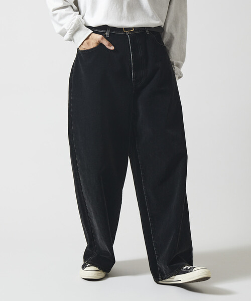 Firsthand(ファーストハンド)の「Firsthand/ファーストハンド フロッキーデニム切り替え ワイドストレートパンツ(デニムパンツ・メンズ・ブラック/ネイビー・M/L)」の9枚目の写真