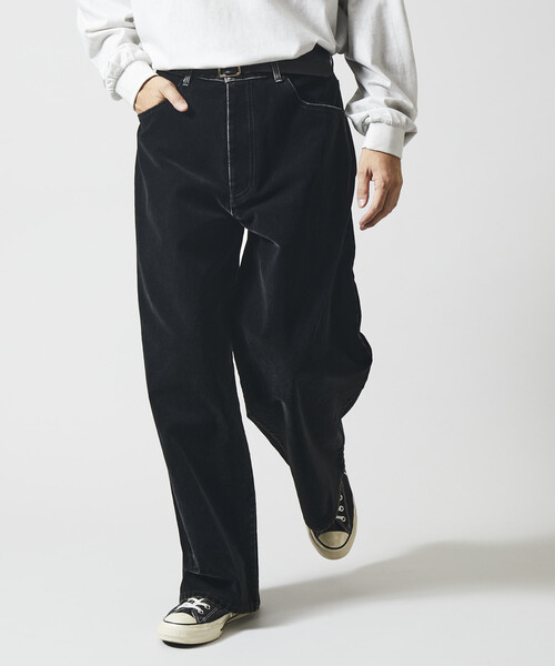 Firsthand(ファーストハンド)の「Firsthand/ファーストハンド フロッキーデニム切り替え ワイドストレートパンツ(デニムパンツ・メンズ・ブラック/ネイビー・M/L)」の11枚目の写真