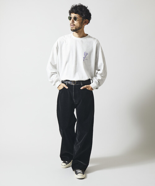 Firsthand(ファーストハンド)の「Firsthand/ファーストハンド フロッキーデニム切り替え ワイドストレートパンツ(デニムパンツ・メンズ・ブラック/ネイビー・M/L)」の14枚目の写真