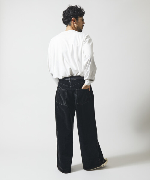 Firsthand(ファーストハンド)の「Firsthand/ファーストハンド フロッキーデニム切り替え ワイドストレートパンツ(デニムパンツ・メンズ・ブラック/ネイビー・M/L)」の15枚目の写真