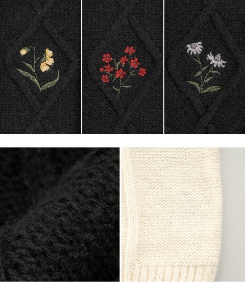 KOBE LETTUCE(コウベレタス)の「刺繍ケーブルニットカーディガン(カーディガン/ボレロ・レディース・ブラック/アイボリー/グレー・M)」の12枚目の写真