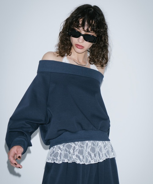 HANNE（アン）の「スウェットタッチオフショルダートップス（スウェット・レディース・ネイビー/グレー・FREE）」の3枚目の写真