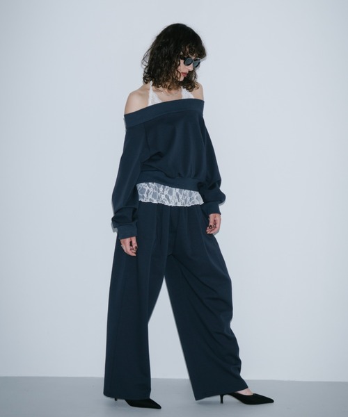 HANNE（アン）の「スウェットタッチオフショルダートップス（スウェット・レディース・ネイビー/グレー・FREE）」の9枚目の写真