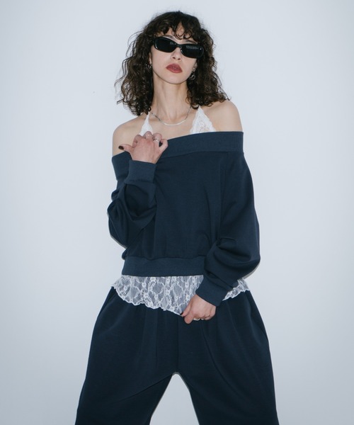 HANNE（アン）の「スウェットタッチオフショルダートップス（スウェット・レディース・ネイビー/グレー・FREE）」の12枚目の写真