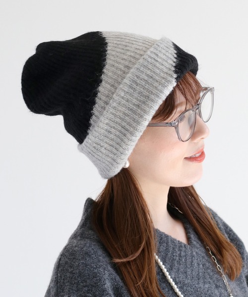 cepo（セポ）の「配色パターン ニット帽（ニットキャップ/ビーニー・レディース・ベージュ/ブラック・FREE）」の9枚目の写真