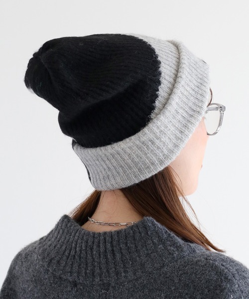 cepo（セポ）の「配色パターン ニット帽（ニットキャップ/ビーニー・レディース・ベージュ/ブラック・FREE）」の8枚目の写真