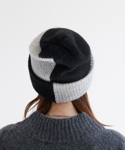 cepo（セポ）の「配色パターン ニット帽（ニットキャップ/ビーニー・レディース・ベージュ/ブラック・FREE）」の7枚目の写真