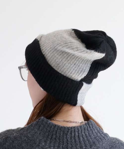 cepo（セポ）の「配色パターン ニット帽（ニットキャップ/ビーニー・レディース・ベージュ/ブラック・FREE）」の6枚目の写真