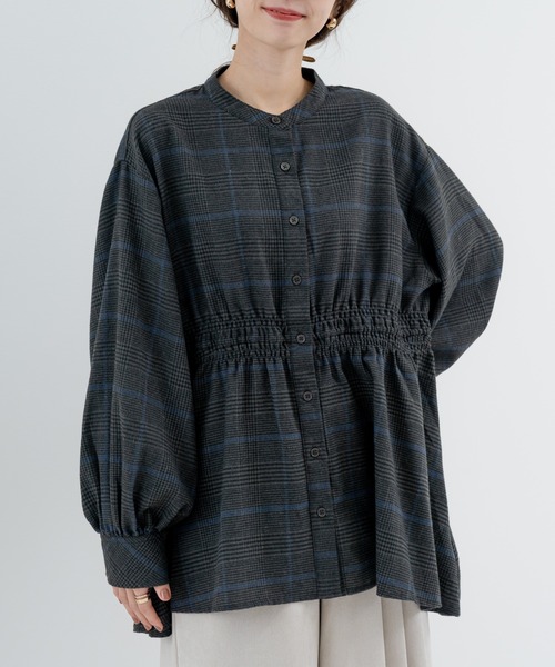 refinedworks（リファインドワークス）の「【refinedworks】季節感たっぷりの 起毛素材 × チェック柄ブラウス（シャツ/ブラウス・レディース・グレー/ブラック/アイボリー・FREE）」の3枚目の写真