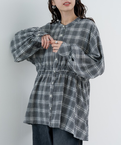 refinedworks（リファインドワークス）の「【refinedworks】季節感たっぷりの 起毛素材 × チェック柄ブラウス（シャツ/ブラウス・レディース・グレー/ブラック/アイボリー・FREE）」の2枚目の写真