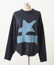 Y2K スターパッチ ルーズニット プルオーバー