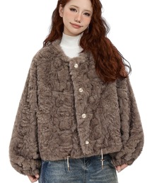 【5色展開】裾ドロスト付きファーショートジャケット/ふわもこアウター/冬コーデ主役アウター
