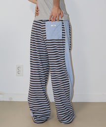 TERRY STRIPED COMFY PANTS BLUE BROWN