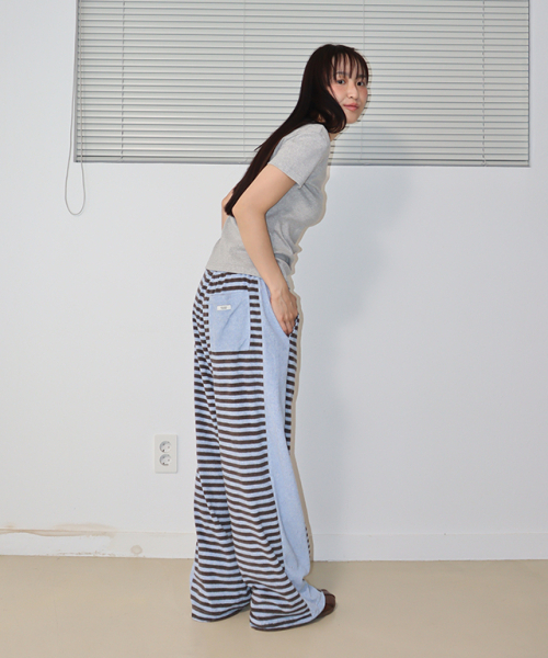 RONRON(ロンロン)の「TERRY STRIPED COMFY PANTS BLUE BROWN(スウェットパンツ・レディース・その他・FREE)」の5枚目の写真