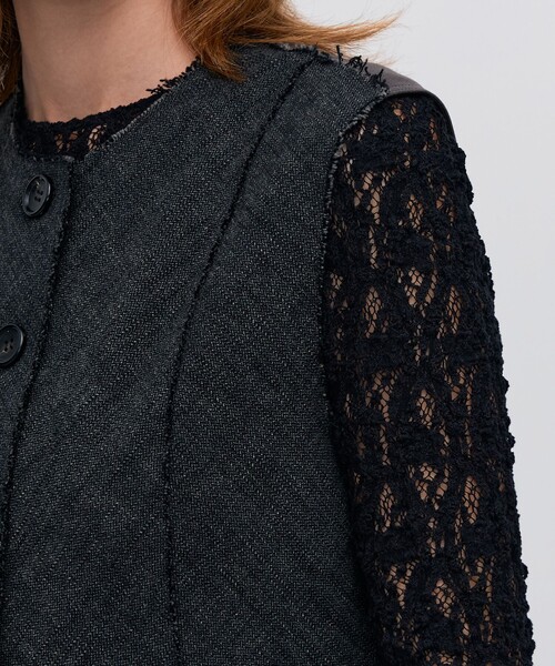 セール】ヘリンボーンツイード カットオフコンビベスト（ベスト