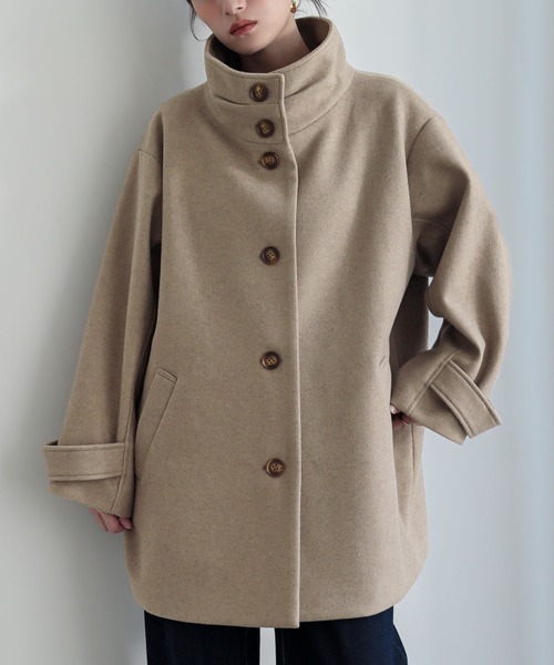 n'OrLABEL（ノアールレーベル）の「『タックスタンドカラーミドルコート』（その他アウター・レディース・ベージュ/チャコール・FREE）」の2枚目の写真