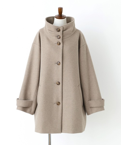 n'OrLABEL（ノアールレーベル）の「『タックスタンドカラーミドルコート』（その他アウター・レディース・ベージュ/チャコール・FREE）」の4枚目の写真