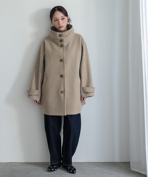 n'OrLABEL（ノアールレーベル）の「『タックスタンドカラーミドルコート』（その他アウター・レディース・ベージュ/チャコール・FREE）」の20枚目の写真