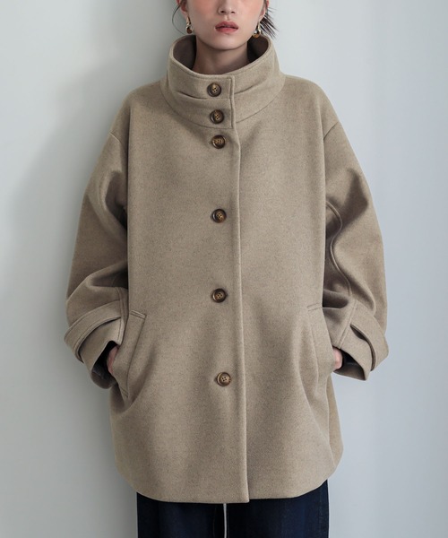 n'OrLABEL（ノアールレーベル）の「『タックスタンドカラーミドルコート』（その他アウター・レディース・ベージュ/チャコール・FREE）」の3枚目の写真