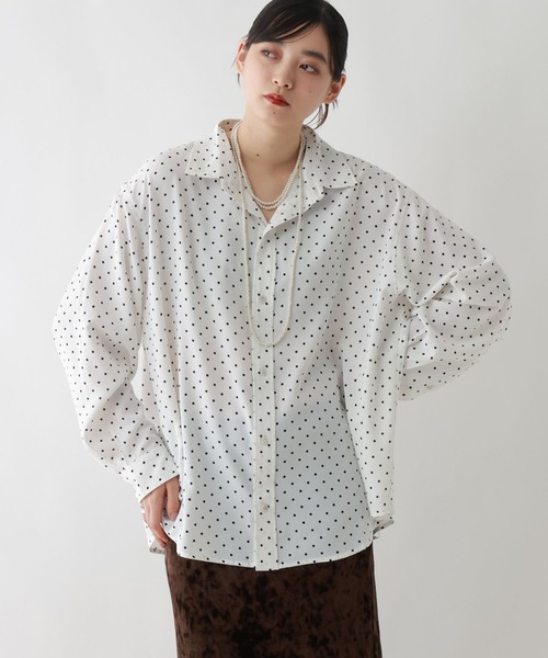 RAGEBLUE(レイジブルー)の「ドット柄/ルーズシルエットシャツ(シャツ/ブラウス・レディース・ブラック/ホワイト・FREE)」の1枚目の写真