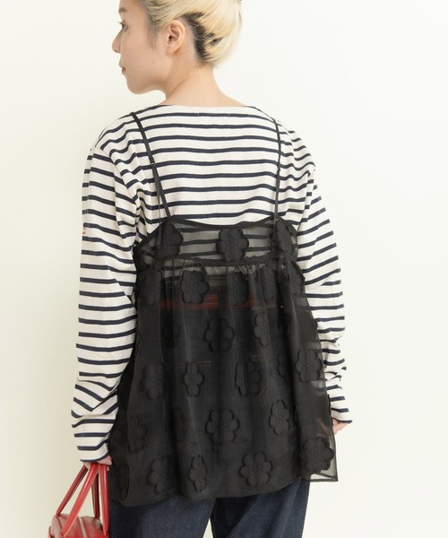 Dot＆Stripes CHILD WOMAN（ドットアンドストライプス　チャイルドウーマン）の「シアーフラワーカットジャカード キャミブラウス(セットアップ対応)（シャツ/ブラウス・レディース・ブラック・FREE）」の5枚目の写真