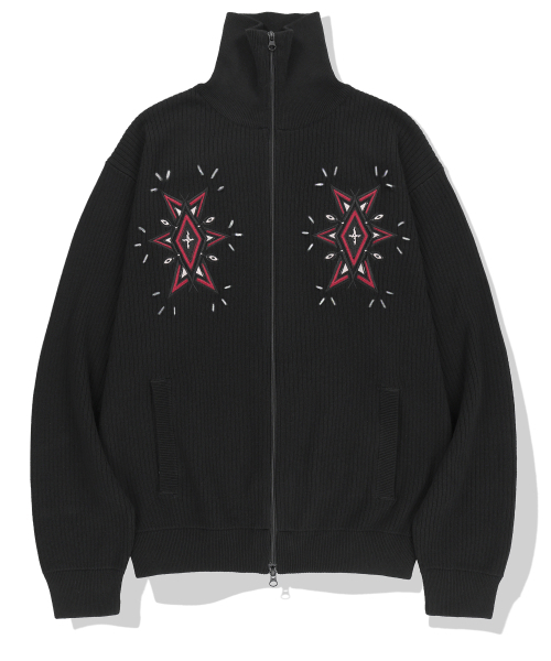 Angel Argyle Knit Track Jacket - Black