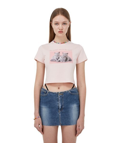 ITZAVIBE（イッザバイブ）の「[i-ts21-006]スリーキャッツクロップTシャツ_ピンク（Tシャツ/カットソー・レディース・その他・SMALL/X-SMALL）」の2枚目の写真