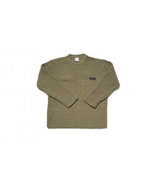 APOSTROPHE COMMA(アポストロフィコンマ)の「ベーシックブラックレザーパッチクルーネックニット(薄カーキ)(ニット/セーター・メンズ・オリーブ・FREE)」の5枚目の写真