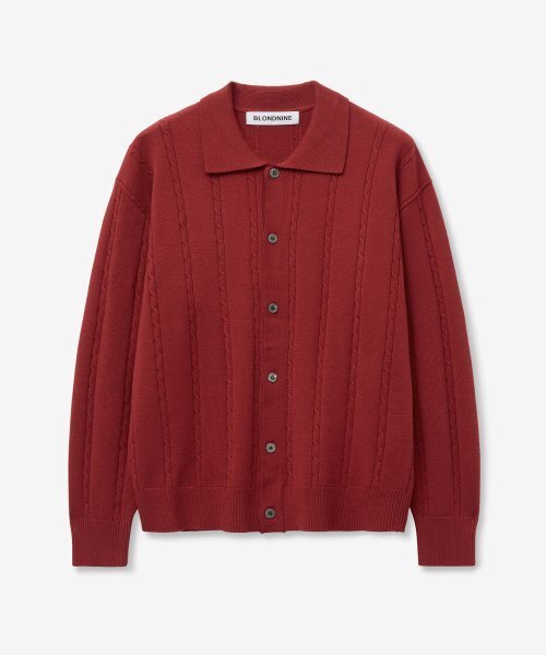 BLOND9(ブロンドナイン)の「プライマリーケーブルカラーガーディガン_レッド(カーディガン/ボレロ・メンズ・その他・LARGE/MEDIUM)」の1枚目の写真