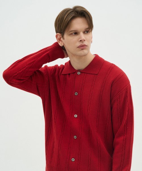 BLOND9(ブロンドナイン)の「プライマリーケーブルカラーガーディガン_レッド(カーディガン/ボレロ・メンズ・その他・LARGE/MEDIUM)」の4枚目の写真