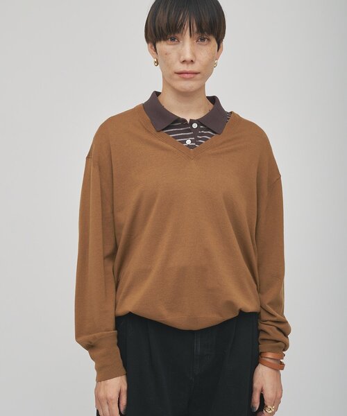 Whim Gazette（ウィムガゼット）の「【GEMINI】ハイゲージVネックニットプルオーバー（ニット/セーター・レディース・ライトベージュ/グレー/キャメル・FREE）」の3枚目の写真