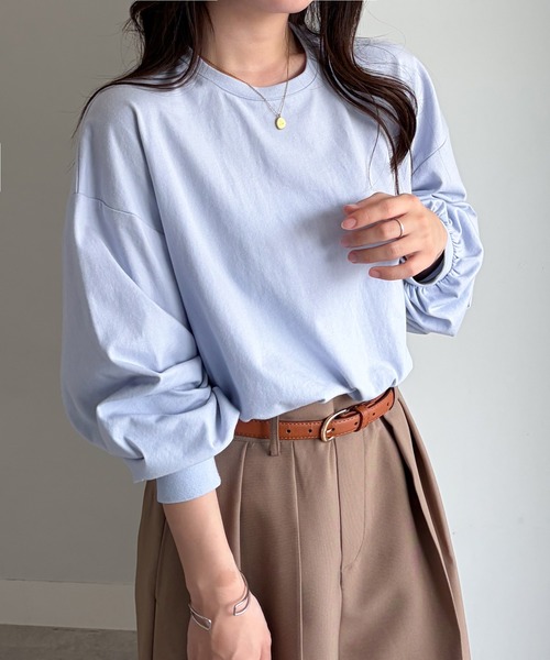 RANAN（ラナン）の「多機能ベーシックオーバーサイズ長袖Tシャツ（Tシャツ/カットソー・レディース・グレー/ブルー/ブラック/ホワイト/ピンク・L/LL/M）」の5枚目の写真