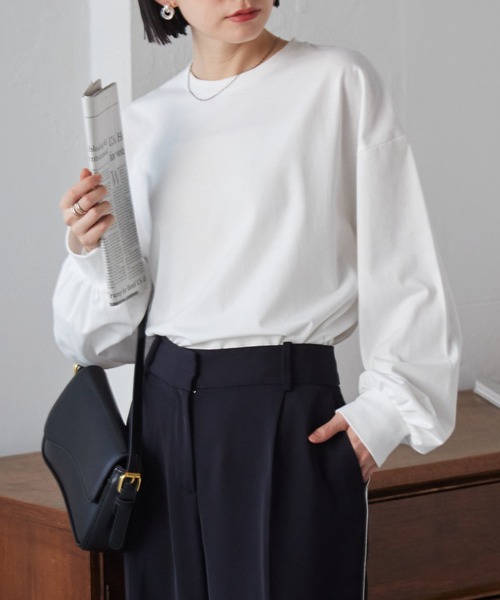 RANAN（ラナン）の「多機能ベーシックオーバーサイズ長袖Tシャツ（Tシャツ/カットソー・レディース・グレー/ブルー/ブラック/ホワイト/ピンク・L/LL/M）」の8枚目の写真