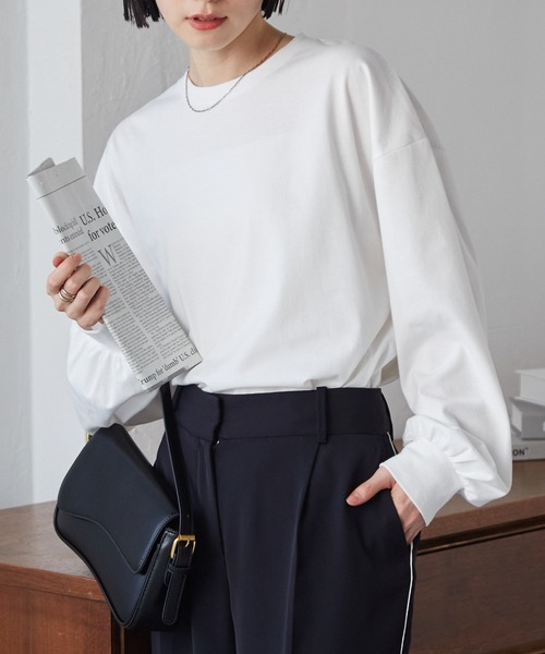 RANAN（ラナン）の「多機能ベーシックオーバーサイズ長袖Tシャツ（Tシャツ/カットソー・レディース・グレー/ブルー/ブラック/ホワイト/ピンク・L/LL/M）」の9枚目の写真