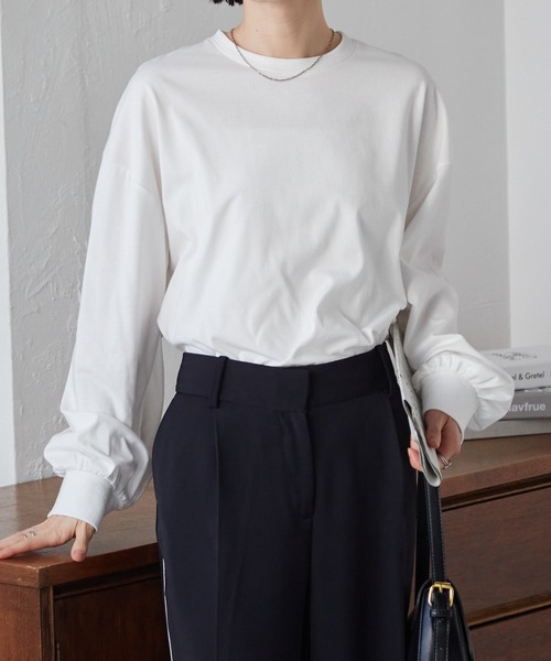 RANAN（ラナン）の「多機能ベーシックオーバーサイズ長袖Tシャツ（Tシャツ/カットソー・レディース・グレー/ブルー/ブラック/ホワイト/ピンク・L/LL/M）」の10枚目の写真