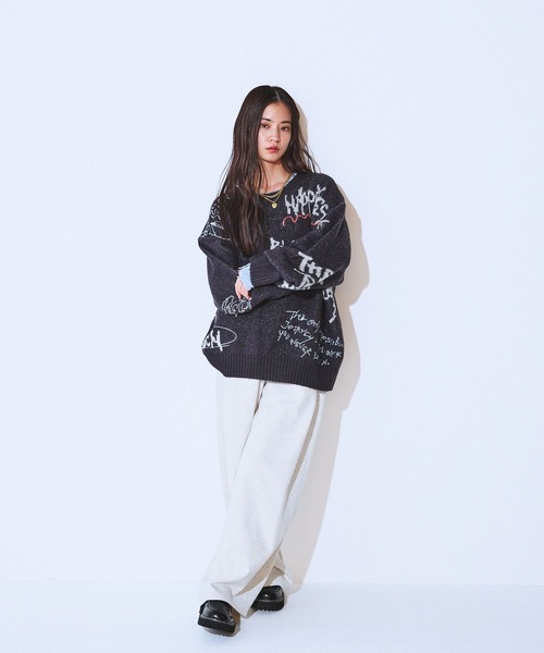 JEANASIS（ジーナシス）の「5G Doodleロゴプルオーバー/639846（ニット/セーター・レディース・グレー系その他/ブラウン系その他/ブラック系その他・FREE）」の6枚目の写真