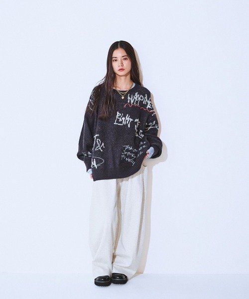 JEANASIS（ジーナシス）の「5G Doodleロゴプルオーバー/639846（ニット/セーター・レディース・グレー系その他/ブラウン系その他/ブラック系その他・FREE）」の7枚目の写真