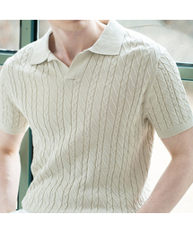 ALLCLASSIC（オールクラシック）の「ALCKT030 Cable Open Collar Knit_beige（ポロシャツ）」