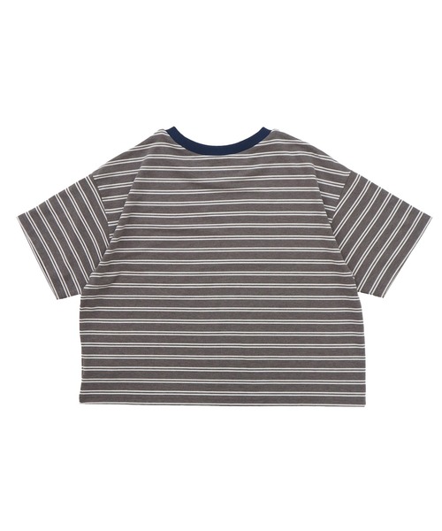 HEILIS(ヘイリス)の「クロップドマルチボーダーTシャツ / ブラック オフホワイト ブラウン 夏服 春服 韓国 マルチボーダー 柄 トップス クロップド丈 コンパクト 半袖 ノームコア シティーガール カットソー ボーダー(Tシャツ/カットソー・レディース・ブラック/ブラウン/オフホワイト・FREE)」の6枚目の写真